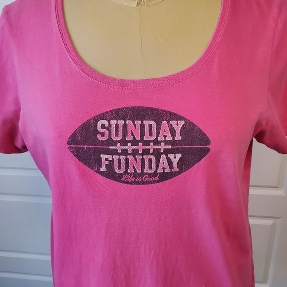LIFE IS GOOD SUNDAY FUNDAY HOT PINK SHORT SLEEVE T-SHIRT CRUSHER TEE WOMEN XL - Picture 2 of 11